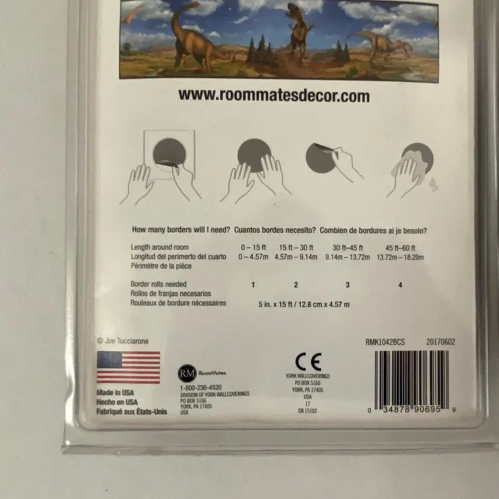 RoomMates Dinosaur Wall Border Peel Stick Lot of 2 Realistic T-Rex Kid Room 2017